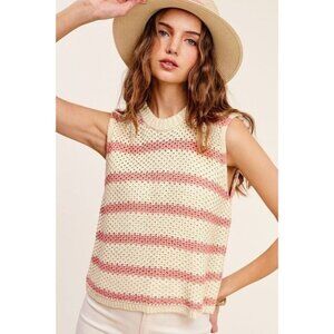 La Miel Strawberry Milk Knit Crew neck Sleeveless Tank Sweater Womens Size Large